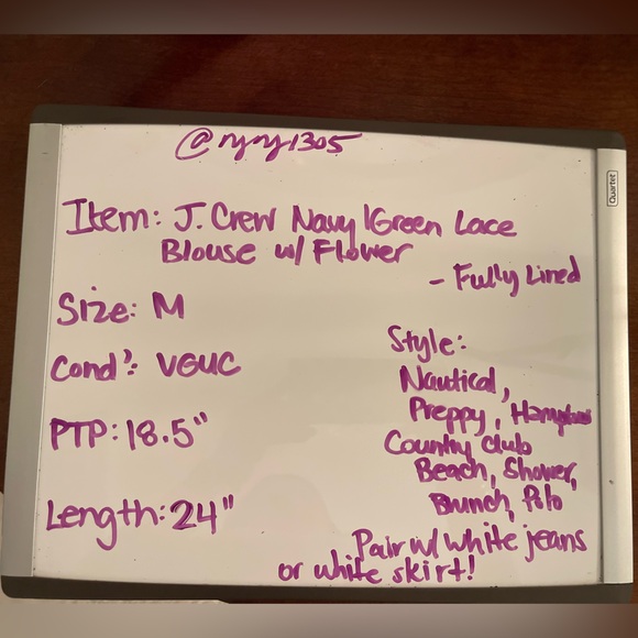 J. Crew Navy & Green Floral Crochet Lace Blouse Cap Sleeve  Preppy Classic Sz M - Picture 10 of 10